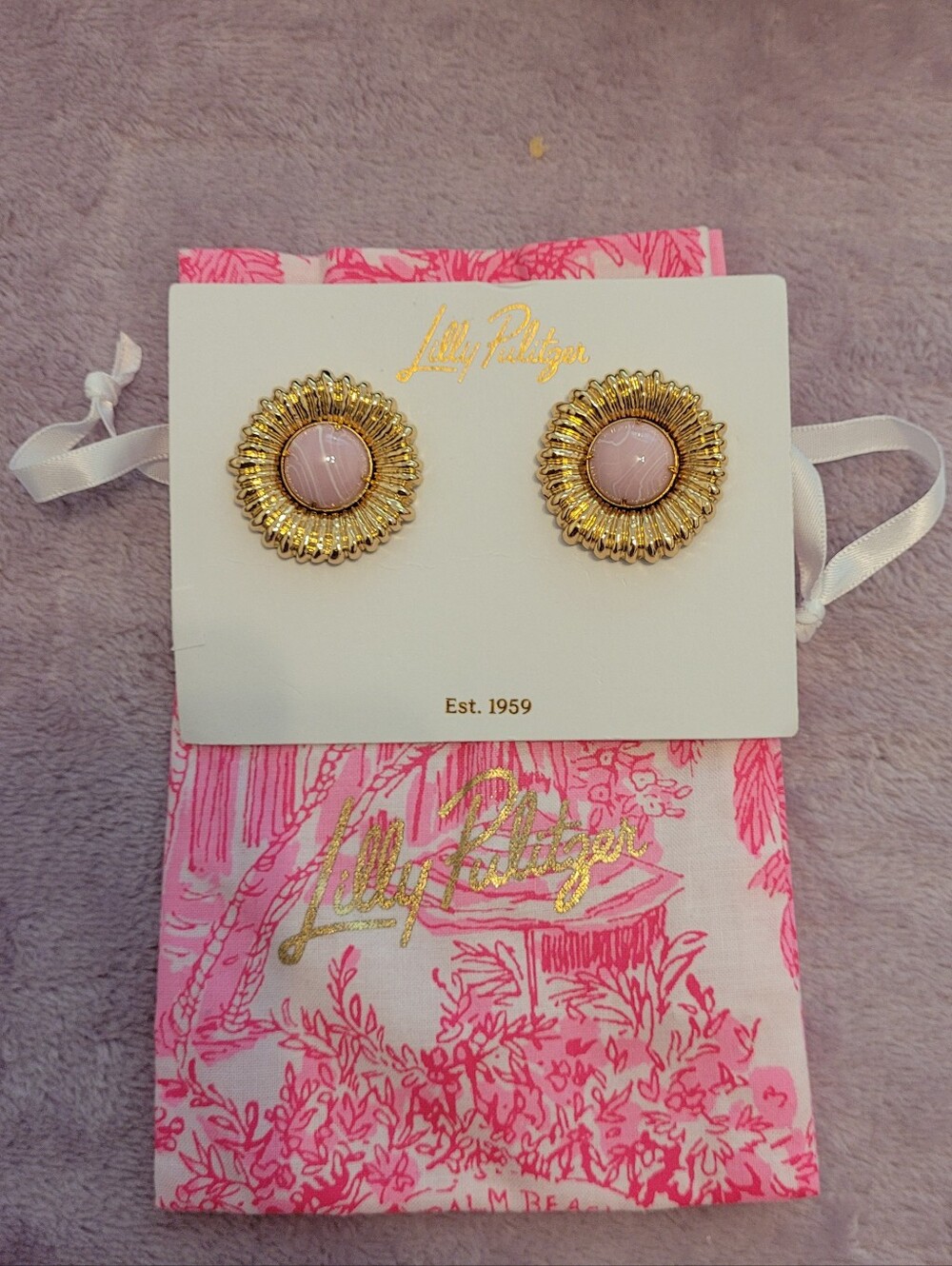 NWT. Lilly Pulitzer One Final Fling Stud Earrings. Pink Bliss.  SRP 48.00. 